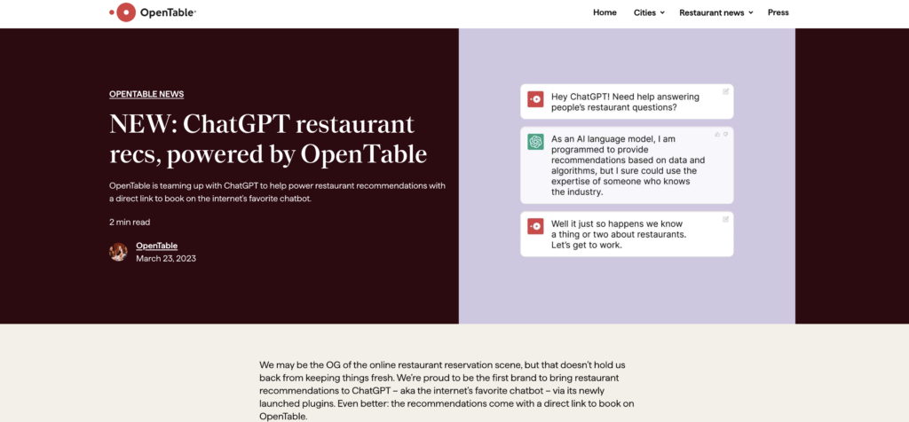 OpenTable ChatGPT plugin