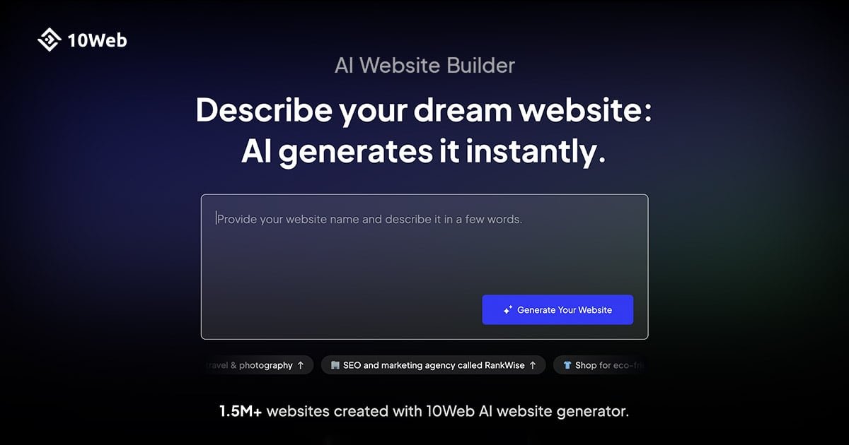 10Web AI ecommerce website builder generating a WooCommerce store