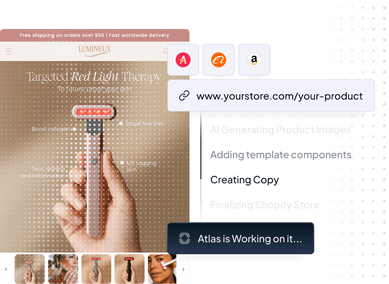 Atlas AI store builder interface with a generated store