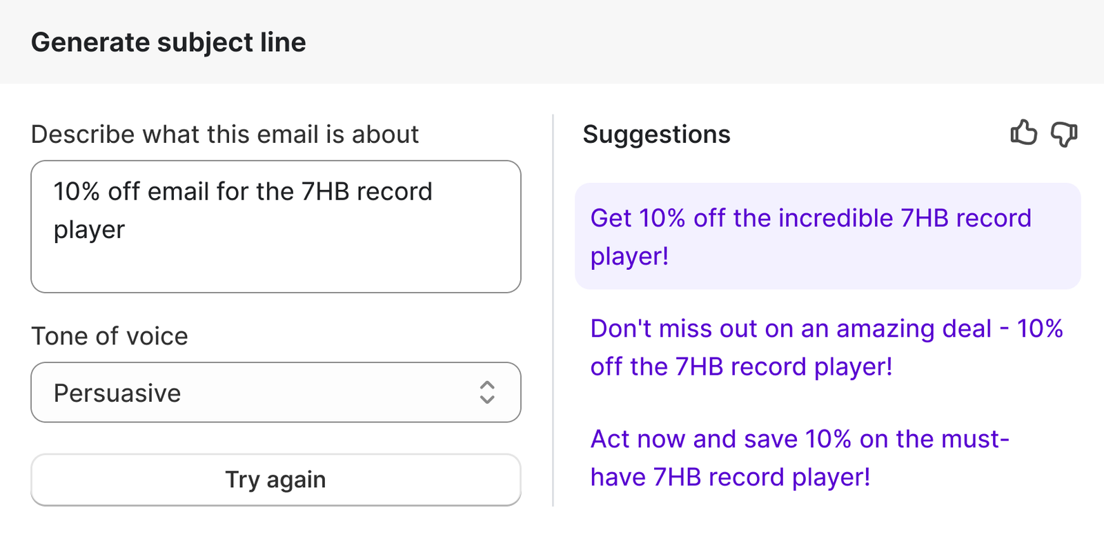 Shopify Magic writing email subject lines in Shopify Email